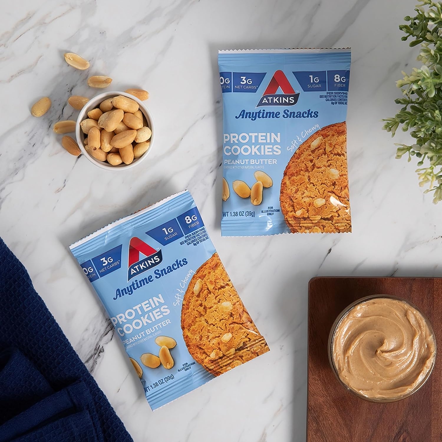 image:imageAtkins Peanut Butter High Protein Cookie Keto Snacks 3g Net Carb 1g Sugar Low Sugar Snacks Low Carb Treats 4 CountPeanut Butter