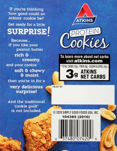 image:imageAtkins Peanut Butter High Protein Cookie Keto Snacks 3g Net Carb 1g Sugar Low Sugar Snacks Low Carb Treats 4 CountPeanut Butter