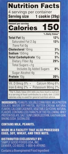image:imageAtkins Peanut Butter High Protein Cookie Keto Snacks 3g Net Carb 1g Sugar Low Sugar Snacks Low Carb Treats 4 CountPeanut Butter