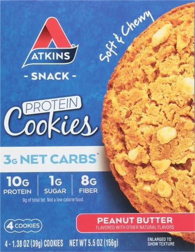 image:imageAtkins Peanut Butter High Protein Cookie Keto Snacks 3g Net Carb 1g Sugar Low Sugar Snacks Low Carb Treats 4 CountPeanut Butter