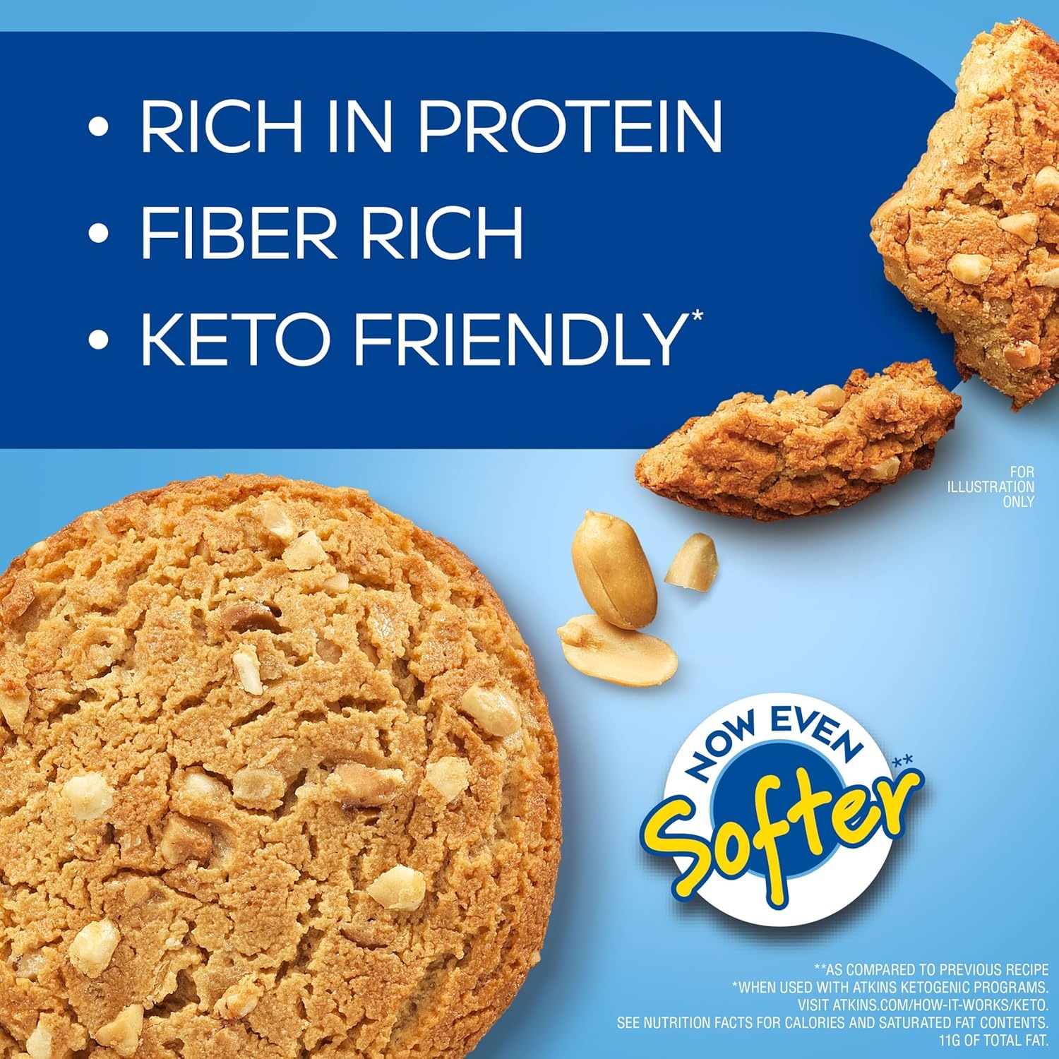 image:imageAtkins Peanut Butter High Protein Cookie Keto Snacks 3g Net Carb 1g Sugar Low Sugar Snacks Low Carb Treats 4 CountPeanut Butter