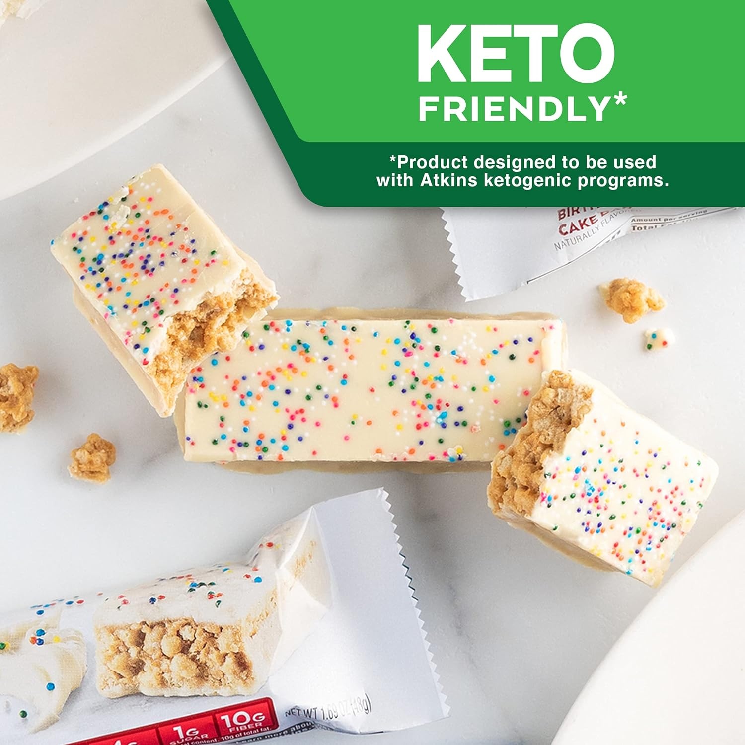 image:imageAtkins Strawberry Shortcake Flavor High Protein Bar 15g Protein 1g Sugar 3g Net Carb High Fiber Snacks Keto Friendly Protein Bars 4 Count Pack of 6Birthday Cake
