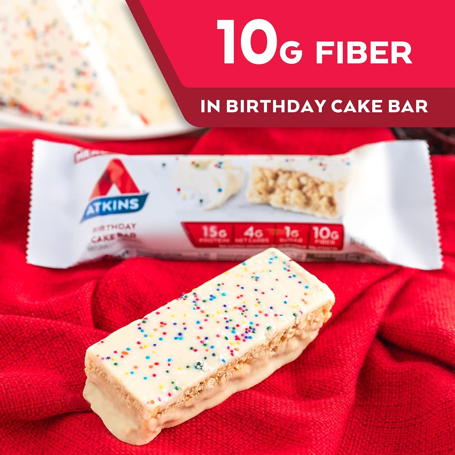 image:imageAtkins Strawberry Shortcake Flavor High Protein Bar 15g Protein 1g Sugar 3g Net Carb High Fiber Snacks Keto Friendly Protein Bars 4 Count Pack of 6Birthday Cake