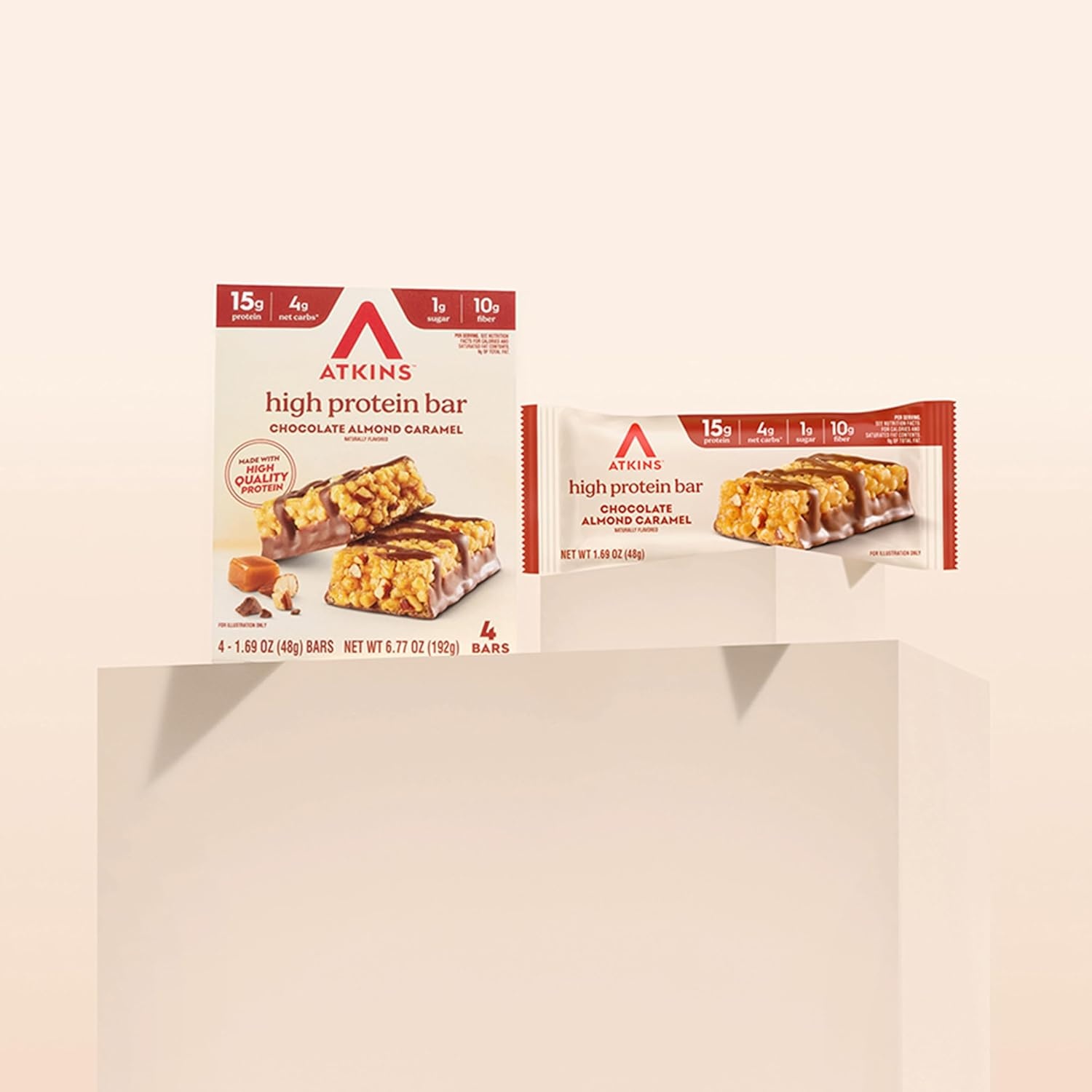 image:imageAtkins Strawberry Shortcake Flavor High Protein Bar 15g Protein 1g Sugar 3g Net Carb High Fiber Snacks Keto Friendly Protein Bars 4 Count Pack of 6Chocolate Caramel Almond