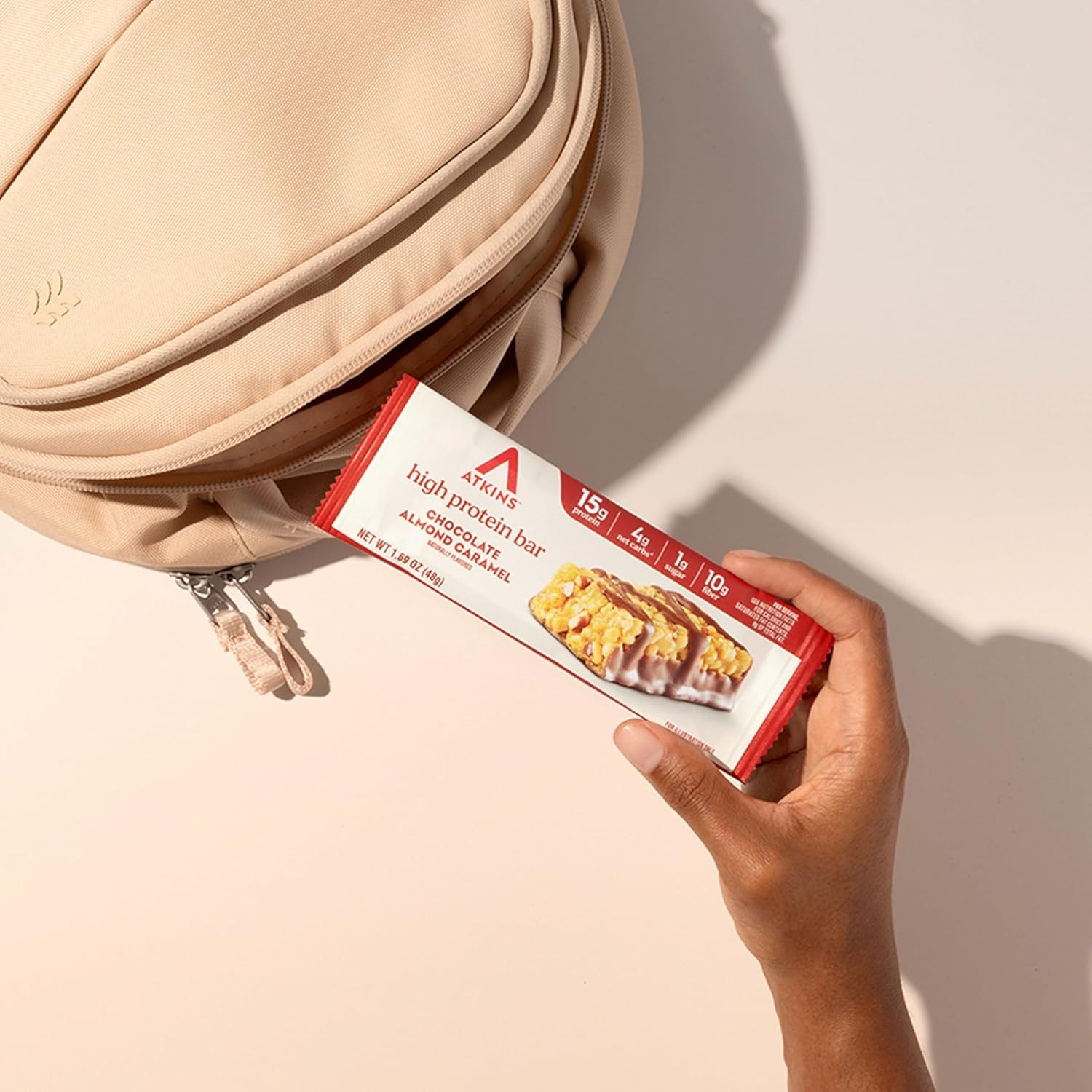 image:imageAtkins Strawberry Shortcake Flavor High Protein Bar 15g Protein 1g Sugar 3g Net Carb High Fiber Snacks Keto Friendly Protein Bars 4 Count Pack of 6Chocolate Caramel Almond