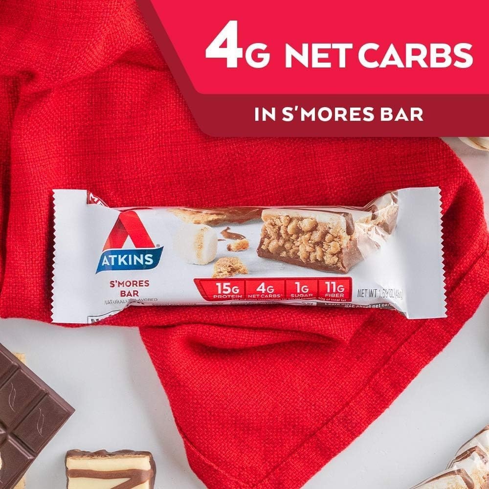 image:imageAtkins Strawberry Shortcake Flavor High Protein Bar 15g Protein 1g Sugar 3g Net Carb High Fiber Snacks Keto Friendly Protein Bars 4 Count Pack of 6Smores
