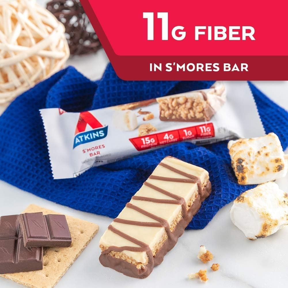 image:imageAtkins Strawberry Shortcake Flavor High Protein Bar 15g Protein 1g Sugar 3g Net Carb High Fiber Snacks Keto Friendly Protein Bars 4 Count Pack of 6Smores