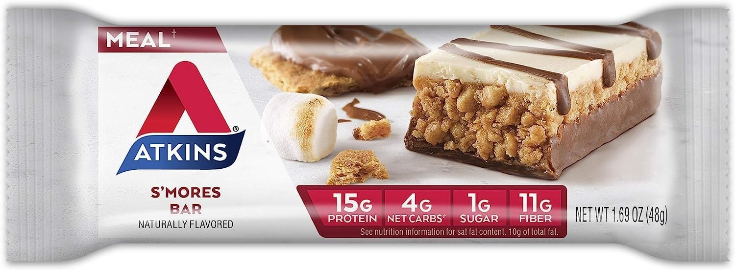 image:imageAtkins Strawberry Shortcake Flavor High Protein Bar 15g Protein 1g Sugar 3g Net Carb High Fiber Snacks Keto Friendly Protein Bars 4 Count Pack of 6Smores