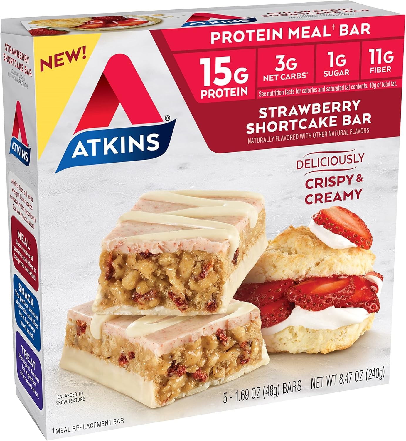 image:imageAtkins Strawberry Shortcake Flavor High Protein Bar 15g Protein 1g Sugar 3g Net Carb High Fiber Snacks Keto Friendly Protein Bars 4 Count Pack of 6Strawberry Shortcake