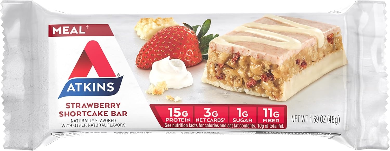 image:imageAtkins Strawberry Shortcake Flavor High Protein Bar 15g Protein 1g Sugar 3g Net Carb High Fiber Snacks Keto Friendly Protein Bars 4 Count Pack of 6Strawberry Shortcake