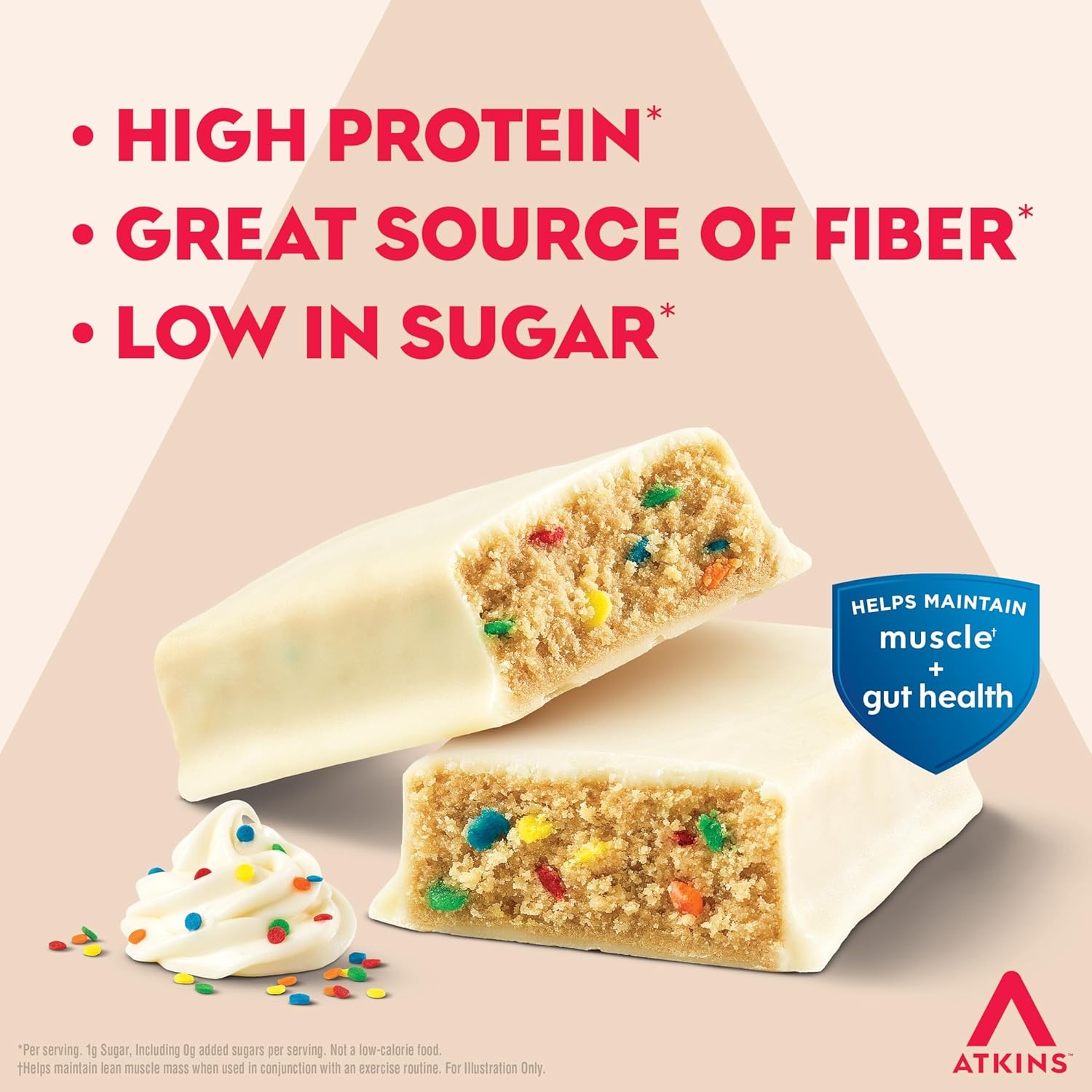 image:imageAtkins Strong Birthday Cake High Protein Bars 20g Protein 2g Sugar 4 Count Pack of 6Birthday Cake