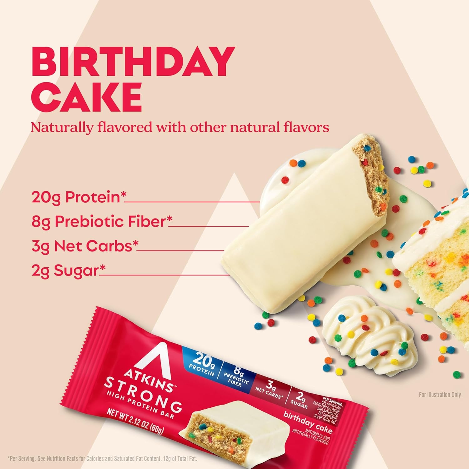 image:imageAtkins Strong Birthday Cake High Protein Bars 20g Protein 2g Sugar 4 Count Pack of 6Birthday Cake