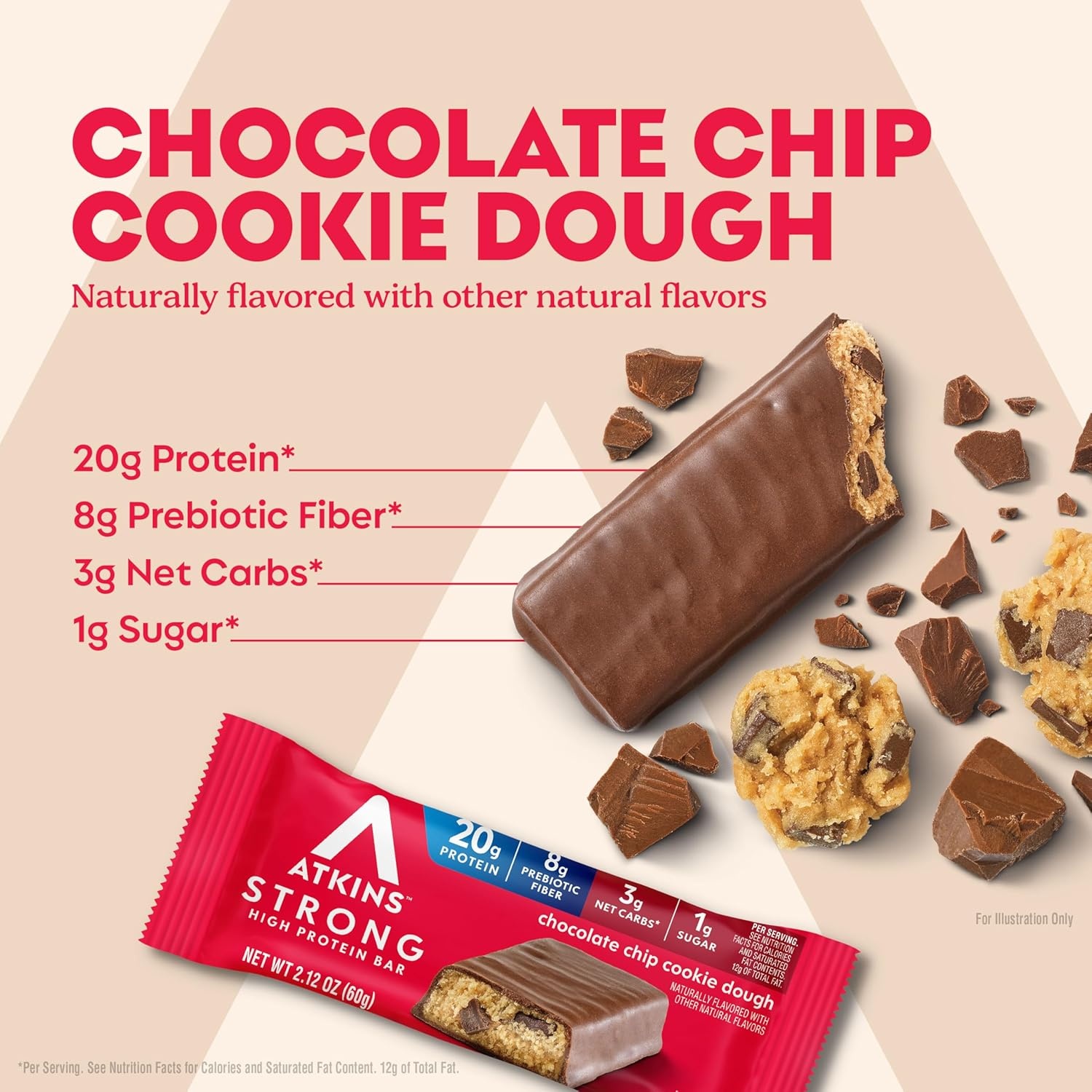 image:imageAtkins Strong Birthday Cake High Protein Bars 20g Protein 2g Sugar 4 Count Pack of 6Chocolate Chip Cookie Dough