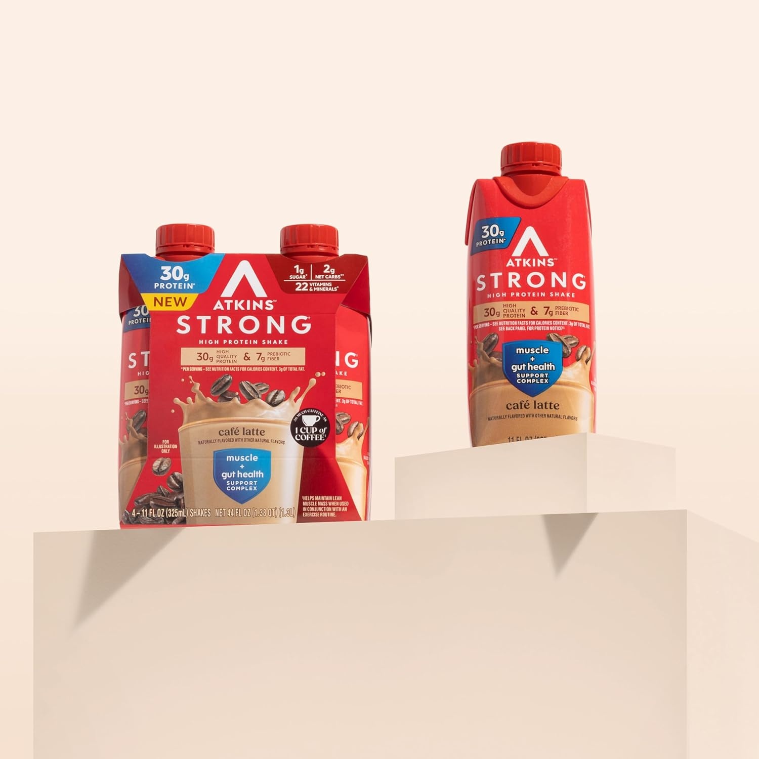 image:imageAtkins Strong High Protein Shake Chocolate Peanut Butter Flavor 30g Protein GLP1 Support Low Carb and Low Sugar Shake Keto Friendly Gluten Free Muscle and Gut Health Support 12 CountCafe Latte