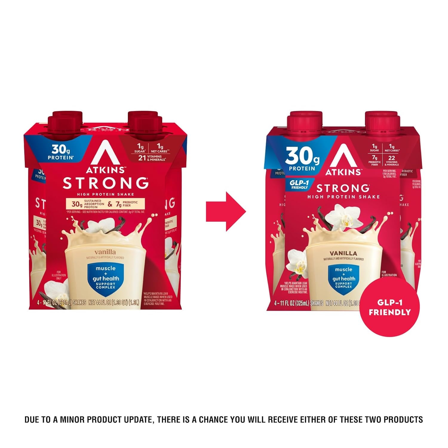 image:imageAtkins Strong High Protein Shake Chocolate Peanut Butter Flavor 30g Protein GLP1 Support Low Carb and Low Sugar Shake Keto Friendly Gluten Free Muscle and Gut Health Support 12 CountVanilla