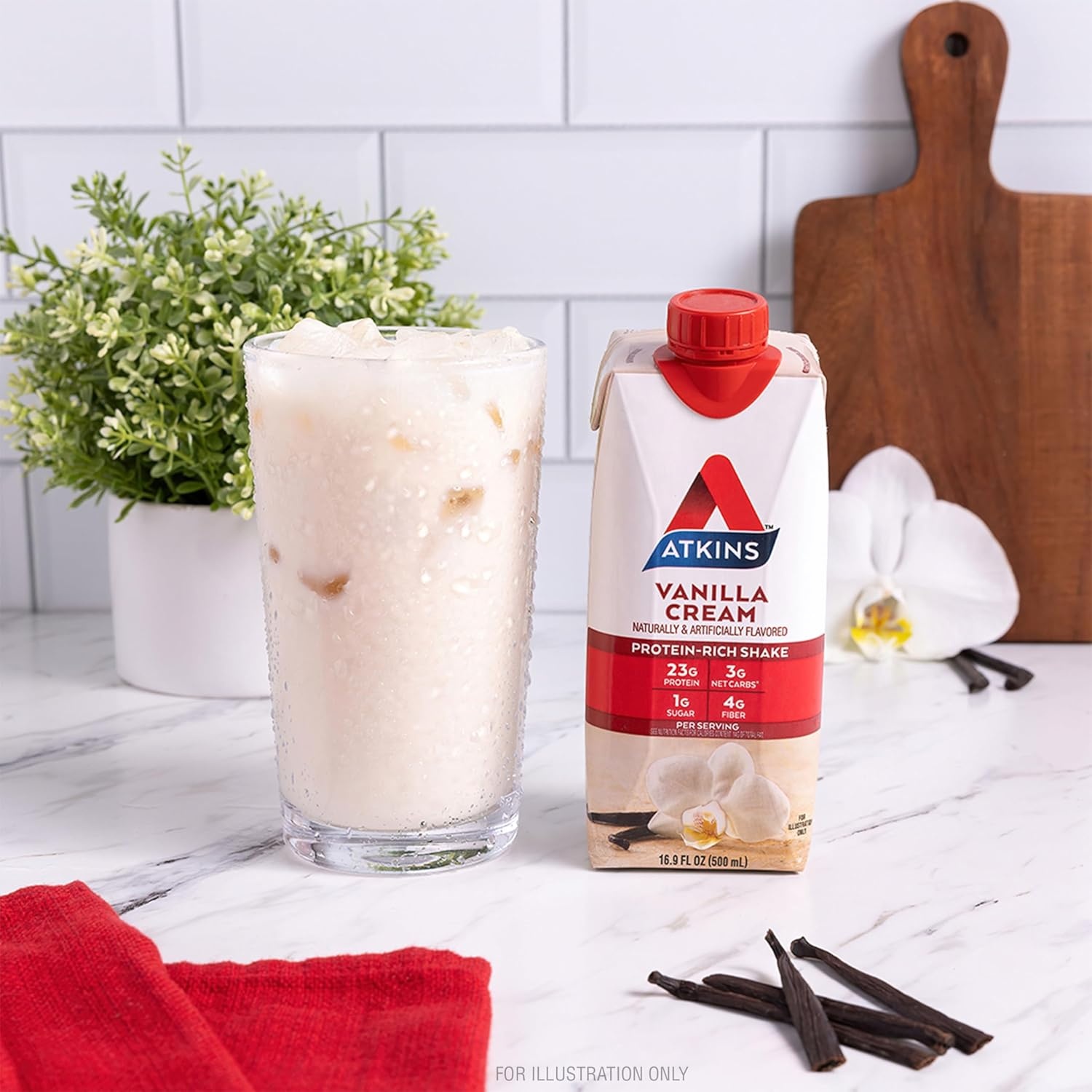 image:imageAtkins Vanilla Cream Meal Size Protein Shake 23g Protein Low Glycemic 3g Carb 1g Sugar Keto Friendly169 Fl Oz Pack of 12