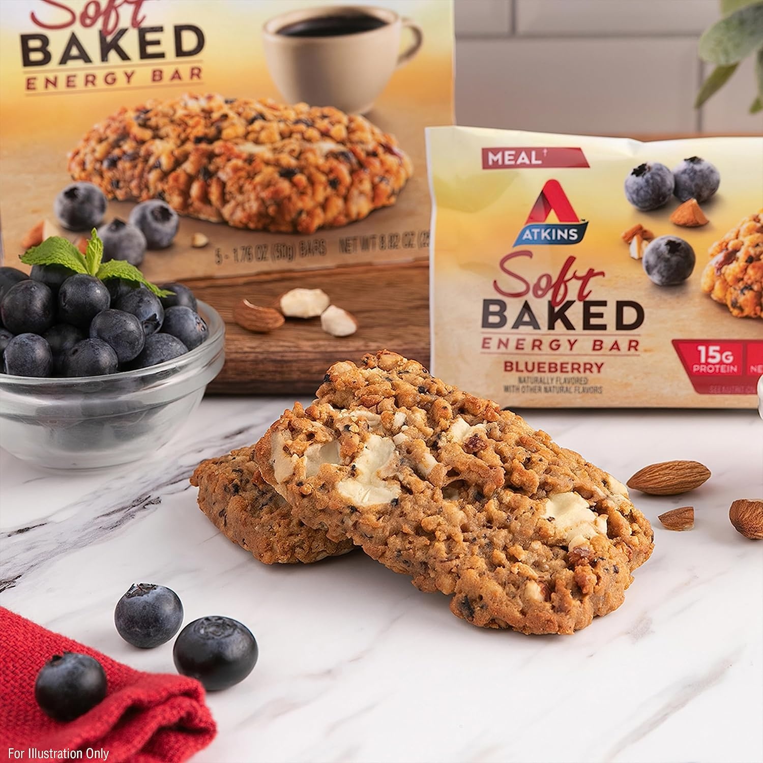 image:imageAtkins Vanilla Macadamia Nut Flavored Soft Baked Energy Bars High in Protein Low Sugar High Fiber Snack Protein Snack 4 Packs 4 Bars EachBlueberry