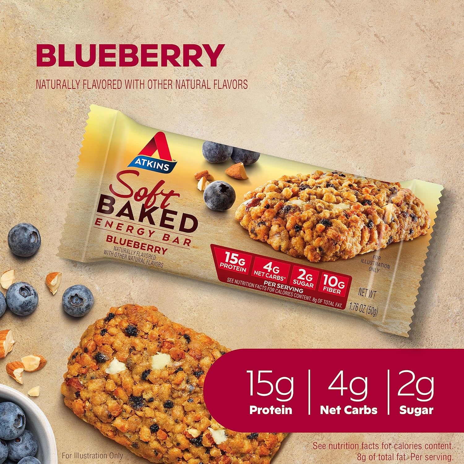 image:imageAtkins Vanilla Macadamia Nut Flavored Soft Baked Energy Bars High in Protein Low Sugar High Fiber Snack Protein Snack 4 Packs 4 Bars EachBlueberry