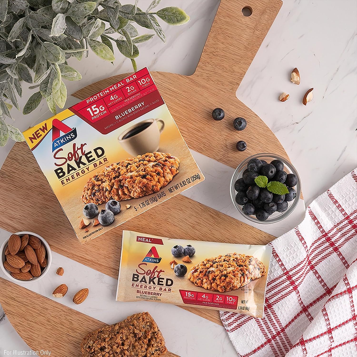 image:imageAtkins Vanilla Macadamia Nut Flavored Soft Baked Energy Bars High in Protein Low Sugar High Fiber Snack Protein Snack 4 Packs 4 Bars EachBlueberry