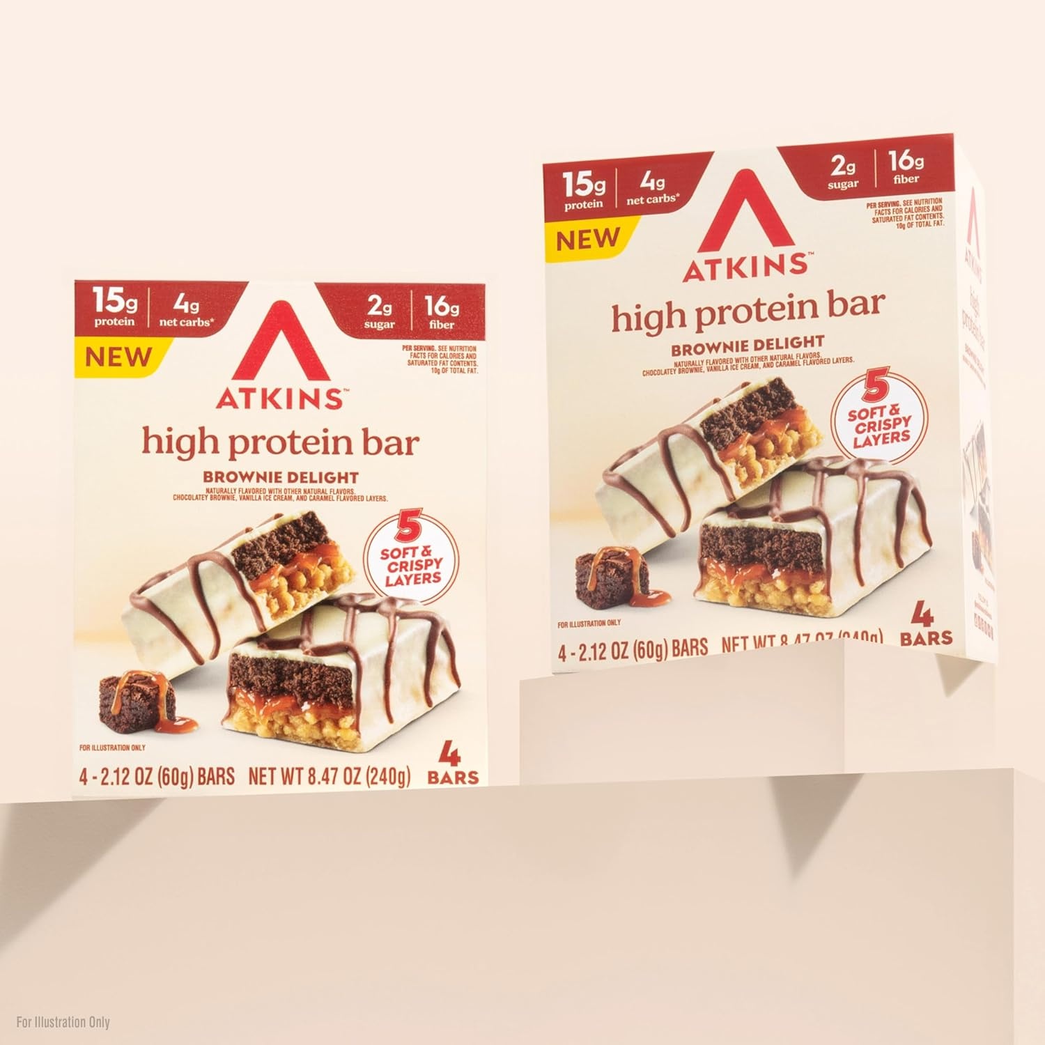 image:imageNew Atkins High Protein Bars Brownie Delight Flavor 15g of Protein 4g Net Carbs 4 Count Pack of 3Brownie Delight