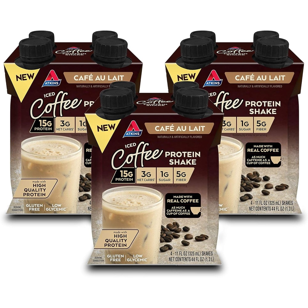 image:imageAtkins Caf au Lait Iced Coffee Flavored High Protein Shake Low Sugar and Low Carb Keto Friendly Ready to Drink Protein Drink Gluten Free 12 CountCaf au Lait