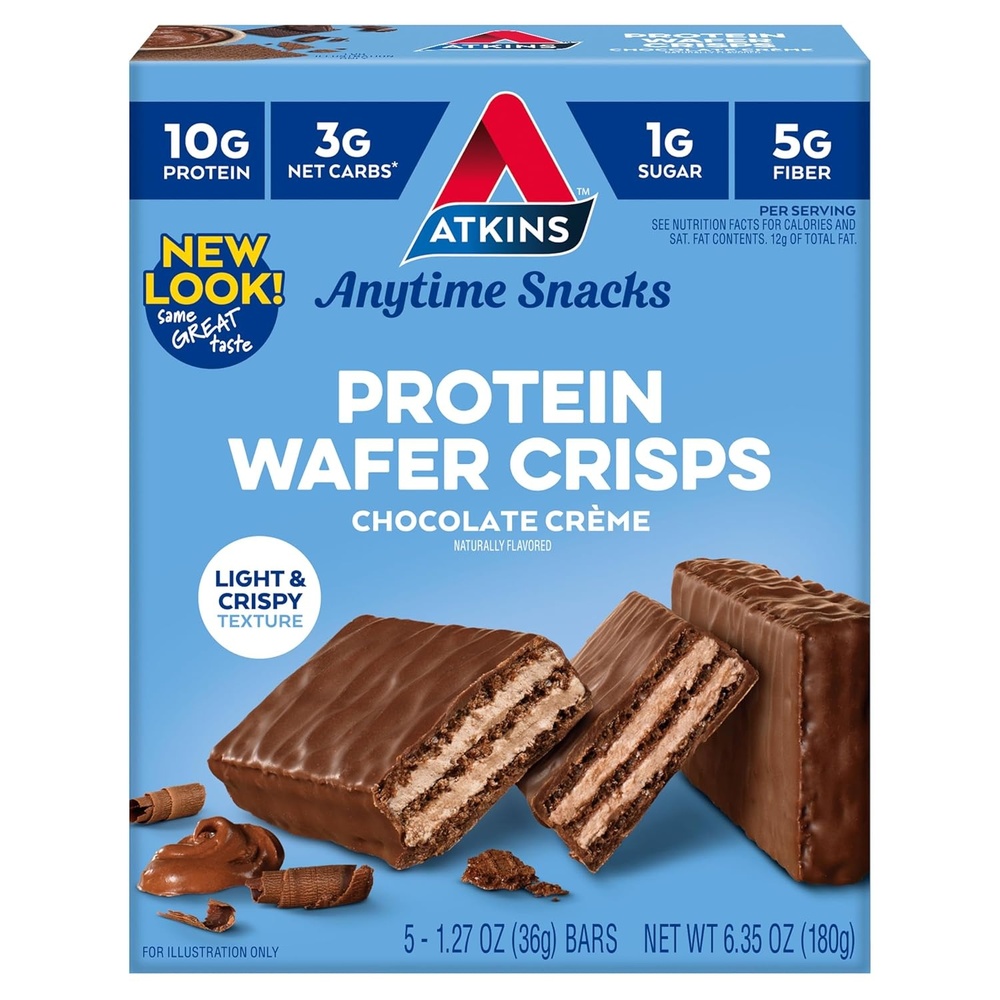 image:imageAtkins Chocolate Crme Protein Wafer Crisps Protein Dessert 4g Net Carb 1g Sugar High in Fiber Keto Friendly 5 CountChocolate Crme