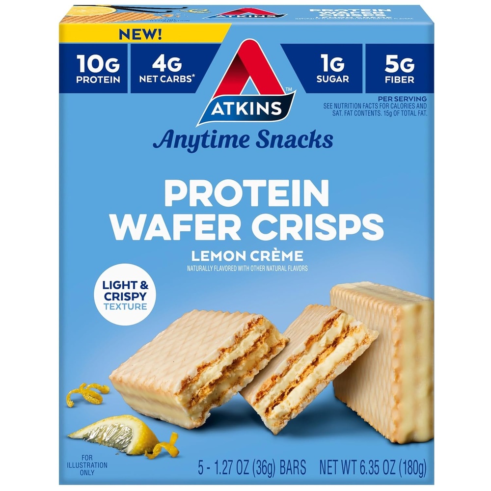 image:imageAtkins Chocolate Crme Protein Wafer Crisps Protein Dessert 4g Net Carb 1g Sugar High in Fiber Keto Friendly 5 CountLemon Crme