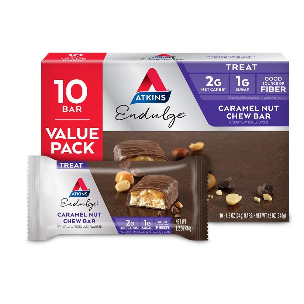 image:imageAtkins Endulge Caramel Nut Chew Bar Low Sugar Snack Dessert Bar High Fiber Bar 1g Sugar 10 Count10 Count Pack of 6