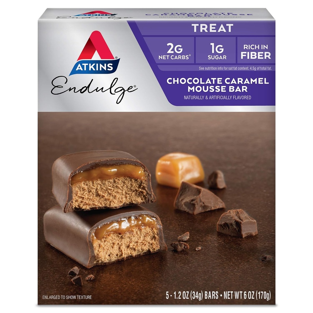 image:imageAtkins Endulge Chocolate Caramel Mousse Bar Dessert Favorite 1g Sugar High in Fiber 5 Count5 Count Pack of 1