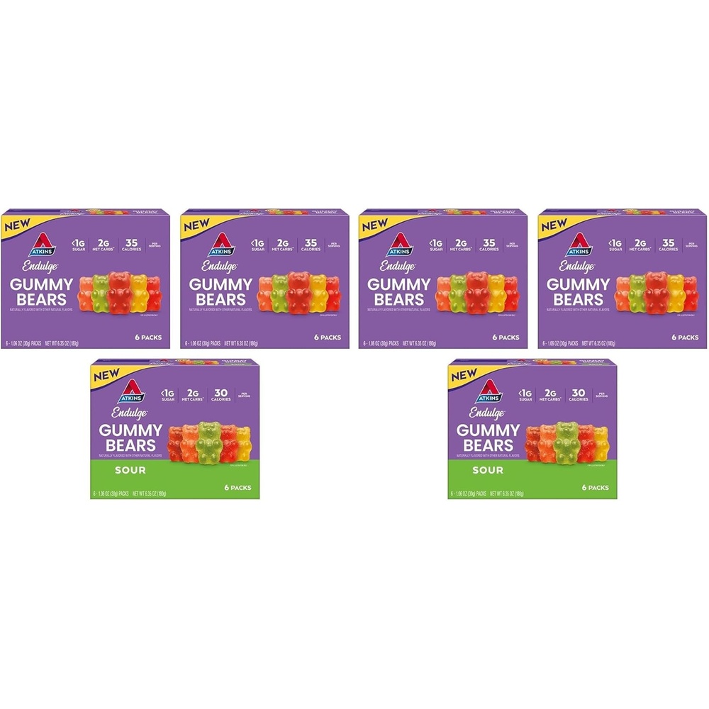 image:imageAtkins Endulge Gummy Bears Variety Pack Low Sugar Keto Friendly Candy 18 Pack 12 Sweet Gummy Bears 6 Sour Gummy Bears18 Count Pack of 2