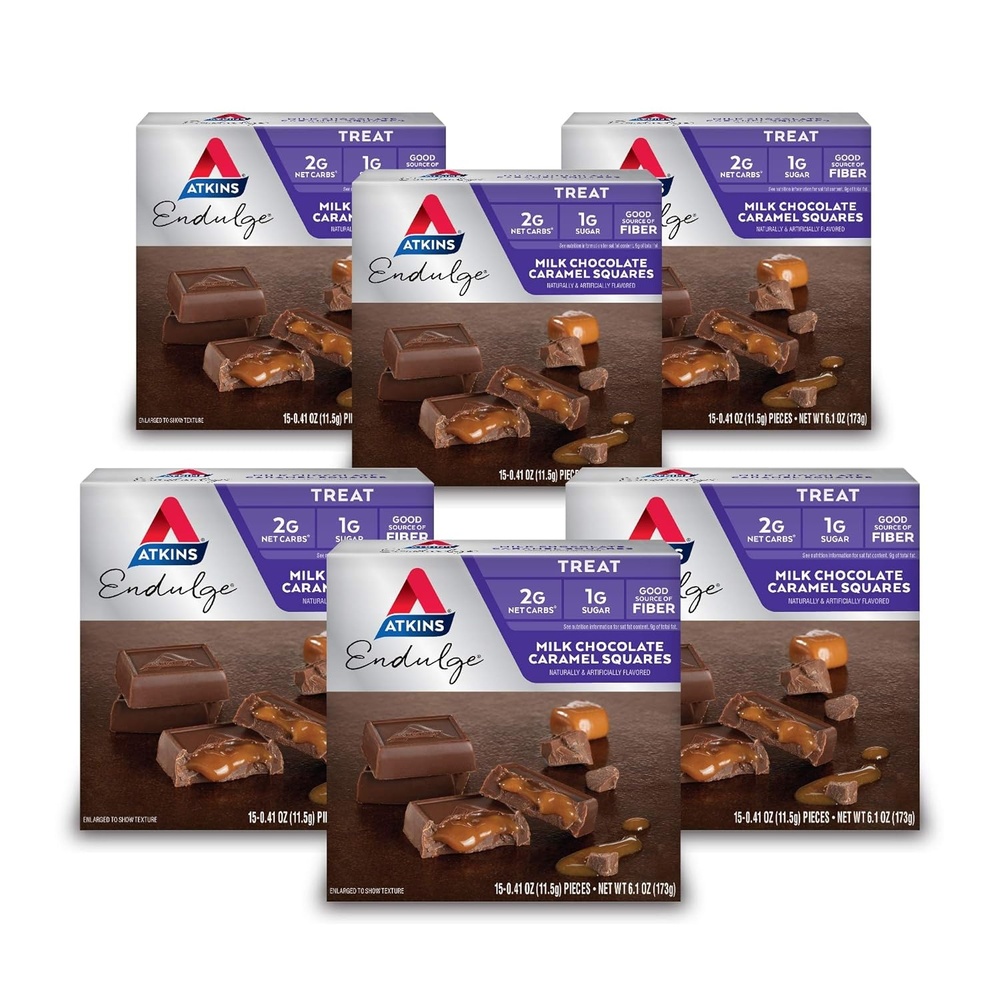 image:imageAtkins Endulge Milk Chocolate Caramel Squares Dessert Favorite Good Source of Fiber 1g Sugar 90 CountMilk Chocolate Caramel Squares