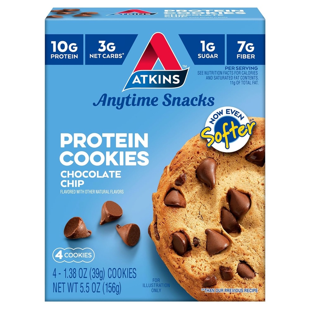 image:imageAtkins Peanut Butter High Protein Cookie Keto Snacks 3g Net Carb 1g Sugar Low Sugar Snacks Low Carb Treats 4 CountChocolate Chip