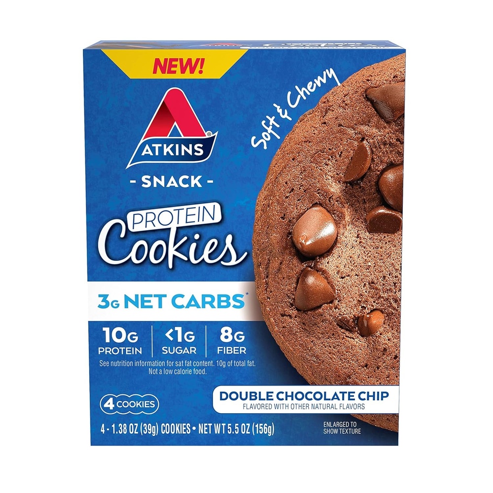 image:imageAtkins Peanut Butter High Protein Cookie Keto Snacks 3g Net Carb 1g Sugar Low Sugar Snacks Low Carb Treats 4 CountDouble Chocolate Chunk