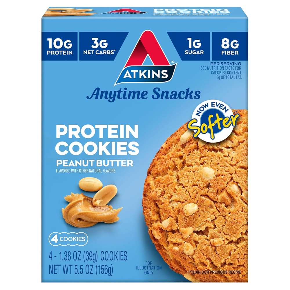 image:imageAtkins Peanut Butter High Protein Cookie Keto Snacks 3g Net Carb 1g Sugar Low Sugar Snacks Low Carb Treats 4 CountPeanut Butter
