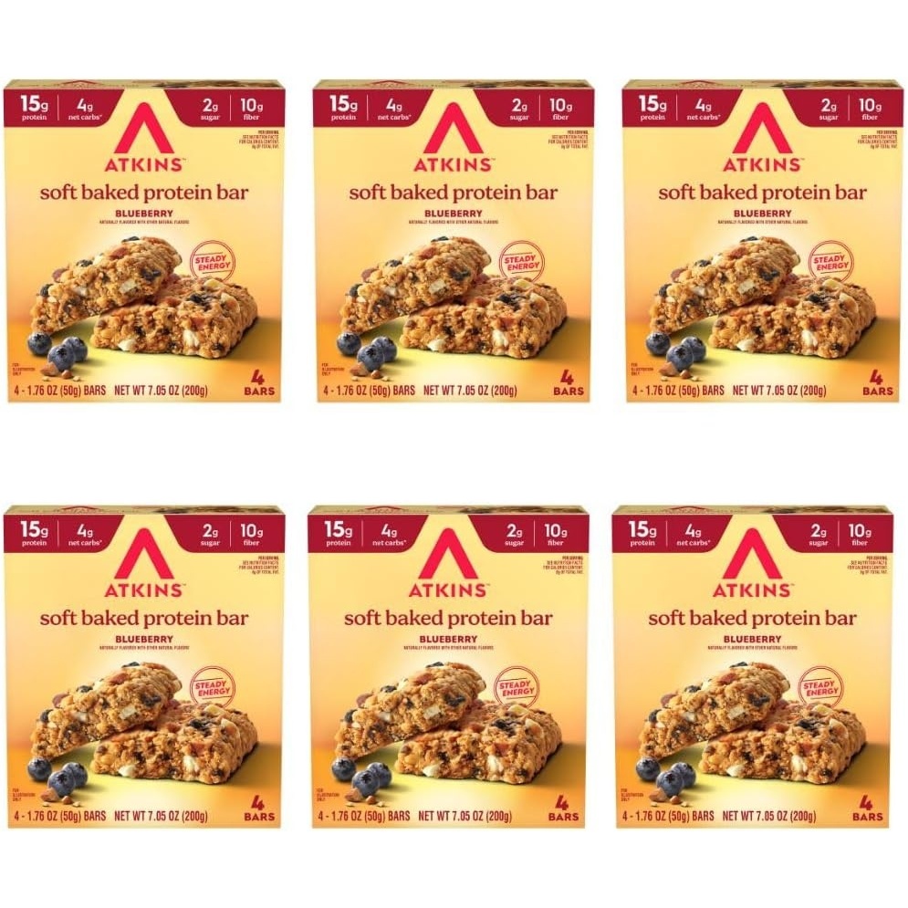 image:imageAtkins Soft Baked High Protein Bars Lemon Poppy Seed Flavor 15g Protein 4g Net Carbs 2g Sugar Keto Snacks Low Sugar Bars High Fiber Snacks 6 pack 4 bars eachBlueberry