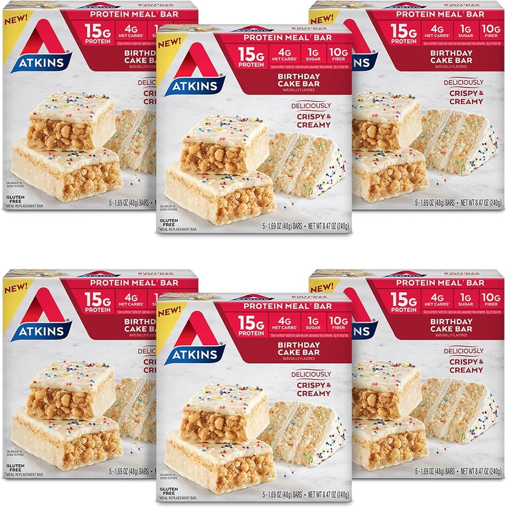 image:imageAtkins Strawberry Shortcake Flavor High Protein Bar 15g Protein 1g Sugar 3g Net Carb High Fiber Snacks Keto Friendly Protein Bars 4 Count Pack of 6Birthday Cake