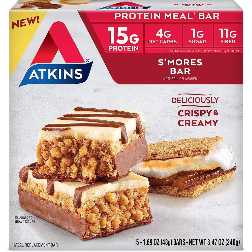 image:imageAtkins Strawberry Shortcake Flavor High Protein Bar 15g Protein 1g Sugar 3g Net Carb High Fiber Snacks Keto Friendly Protein Bars 4 Count Pack of 6Smores