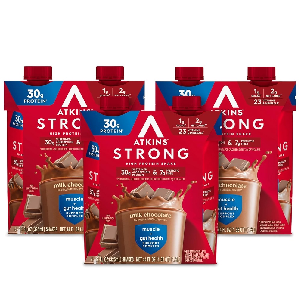 image:imageAtkins Strong High Protein Shake Chocolate Peanut Butter Flavor 30g Protein GLP1 Support Low Carb and Low Sugar Shake Keto Friendly Gluten Free Muscle and Gut Health Support 12 CountChocolate