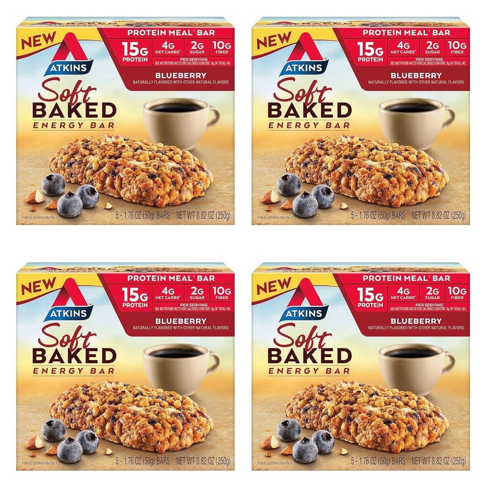 image:imageAtkins Vanilla Macadamia Nut Flavored Soft Baked Energy Bars High in Protein Low Sugar High Fiber Snack Protein Snack 4 Packs 4 Bars EachBlueberry