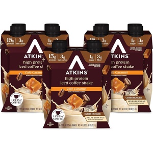 Atkins Café au Lait Iced Coffee Flavored High Protein Shake, Low Sugar and Low Carb, Keto Friendly, Ready to Drink Protein Drink, Gluten Free, 12 Count(Caramel)