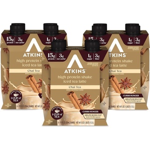 Atkins Café au Lait Iced Coffee Flavored High Protein Shake, Low Sugar and Low Carb, Keto Friendly, Ready to Drink Protein Drink, Gluten Free, 12 Count(Chai Tea Latte)