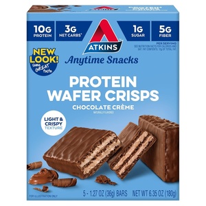 Atkins Chocolate Crème Protein Wafer Crisps, Protein Dessert, 4g Net Carb, 1g Sugar, High in Fiber, Keto Friendly, 5 Count(Chocolate Crème)