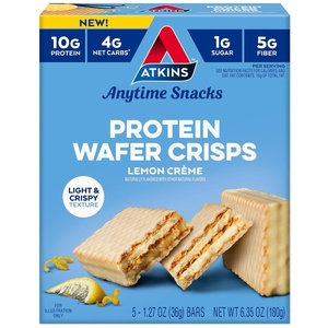 Atkins Chocolate Crème Protein Wafer Crisps, Protein Dessert, 4g Net Carb, 1g Sugar, High in Fiber, Keto Friendly, 5 Count(Lemon Crème)