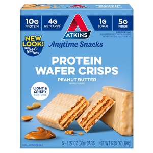 Atkins Chocolate Crème Protein Wafer Crisps, Protein Dessert, 4g Net Carb, 1g Sugar, High in Fiber, Keto Friendly, 5 Count(Peanut Butter)