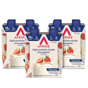Atkins Creamy Cinnamon Swirl High Protein Shake, 15g Protein, Keto Protein Shake, 2g Net Carb, 1g Sugar, Low Sugar and Low Carb, Breakfast Protein Shakes, 12 Count(Strawberry)