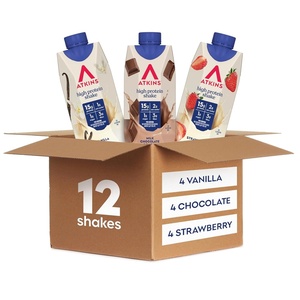 Atkins Creamy Cinnamon Swirl High Protein Shake, 15g Protein, Keto Protein Shake, 2g Net Carb, 1g Sugar, Low Sugar and Low Carb, Breakfast Protein Shakes, 12 Count(Strawberry  Milk Chocolate  Vanilla)