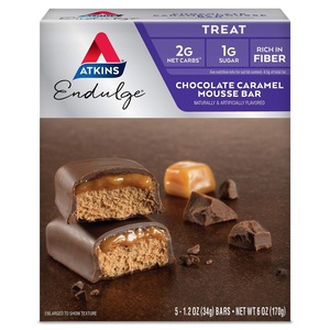 Atkins Endulge Chocolate Caramel Mousse Bar, Dessert Favorite, 1g Sugar, High in Fiber, 5 Count(5 Count (Pack of 1))