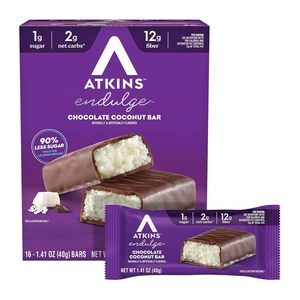 Atkins Endulge Chocolate Coconut Flavored Snack Bar, 1g Sugar, 12g Fiber, Low Sugar Snack, High Fiber Bars, Keto Friendly Treat, 16 Count(16 Count)