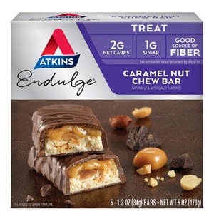 Atkins Endulge Milk Chocolate Caramel Squares, Dessert Favorite, Good Source of Fiber, 1g Sugar, 90 Count(Caramel Nut Chew Bar)