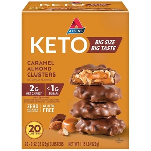 Atkins Keto Cookies & Crème Clusters, Gluten Free, High Fiber, Low Carb, Keto Friendly, 8 Count(Caramel Almond Clusters)